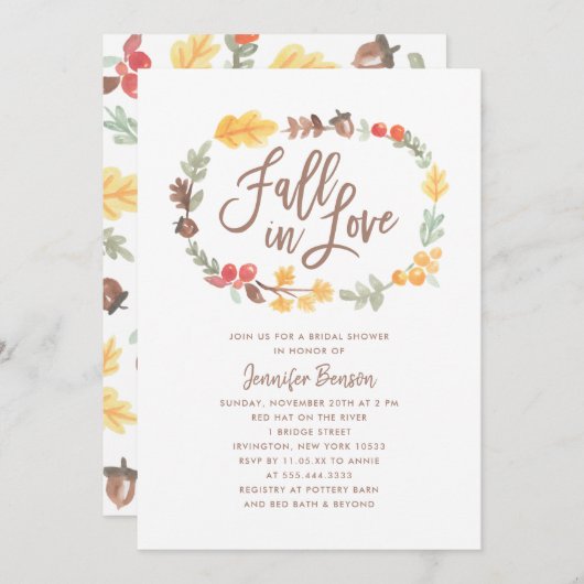 秋インラブ秋水彩ブライダルシャワー 招待状 (正面/裏面)