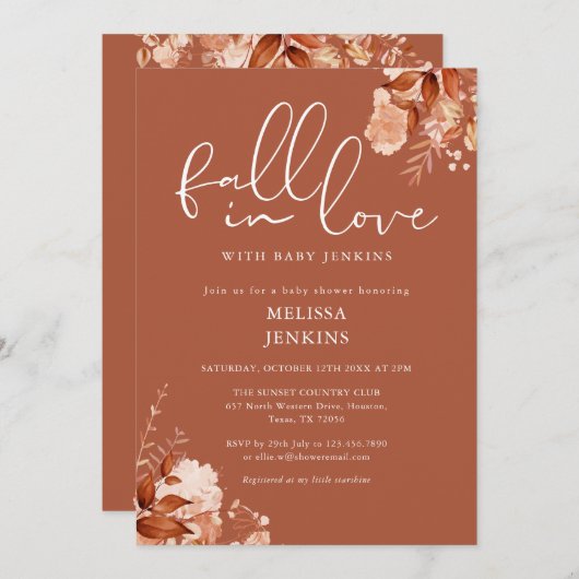 秋インラブ素朴フローラ秋の赤ちゃんシャワー 招待状 (正面/裏面)
