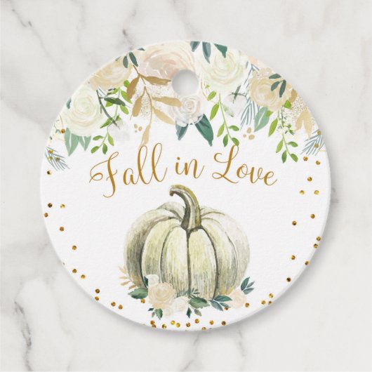 秋インラブ金ゴールドとホワイトパンプキンメッセージカード フェイバータグ (正面)