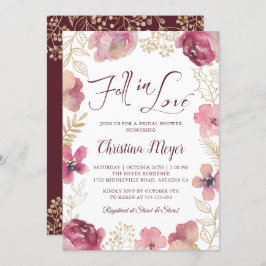秋インラブ金ゴールドパープルフローラブライダルシャワー 招待状