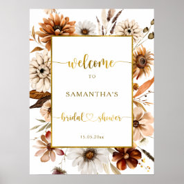 秋インラブ金ゴールドフローラブライダルシャワーウェルカムサイン ポスター