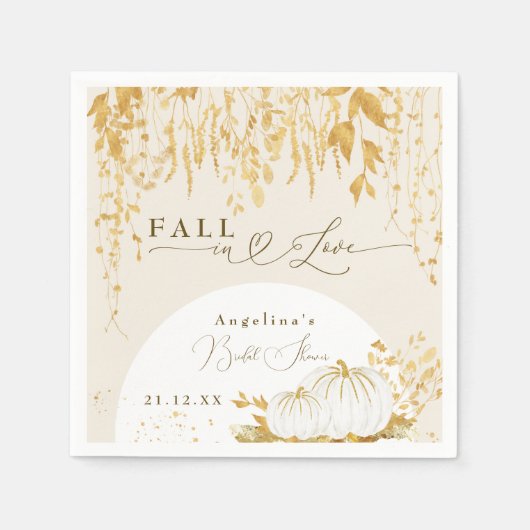 秋インラブ金ゴールド葉ブライダルシャワー スタンダードカクテルナプキン (正面)