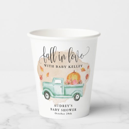 秋インラブ,パンプキンファームトラックパーソナライズされた 紙コップ (正面)