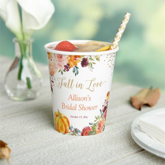 秋インラブ |金ゴールド秋のフローラブライダルシャワー 紙コップ (インサイチュ)