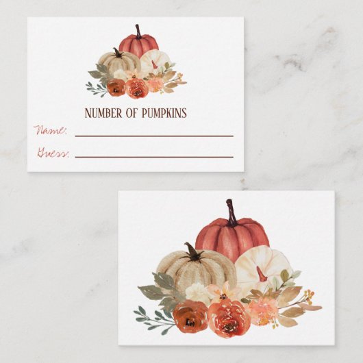 秋イン恋，かぼちゃのフローラ赤ちゃんシャワーゲーム ノートカード (正面/裏面)