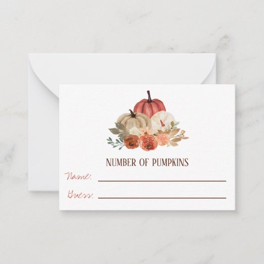 秋イン恋,かぼちゃのフローラ赤ちゃんシャワーゲーム ノートカード (正面)