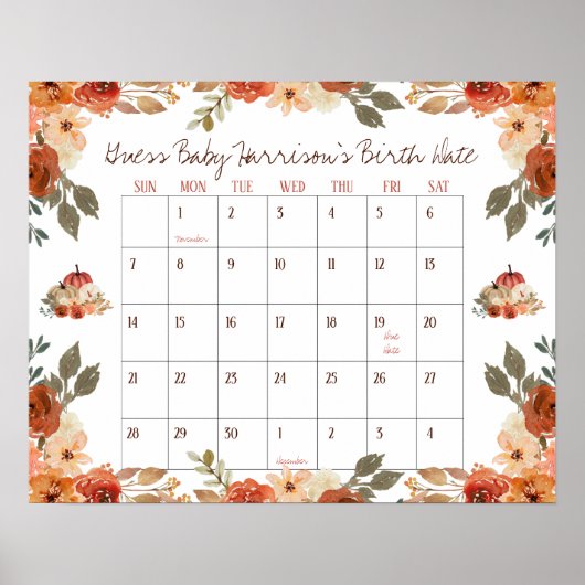 秋イン恋,赤ちゃんシャワー推測ベビーの誕生日 ポスター (正面)