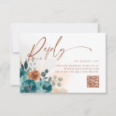 秋イン愛ティール(緑がかった色)燃えオレンジboho QR返信カード (正面)