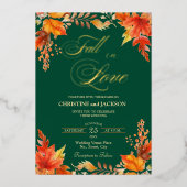 秋イン愛詳細オンバックフローラ結婚金ゴールド 箔招待状 (正面)