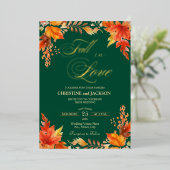 秋イン愛詳細オンバックフローラ結婚金ゴールド 箔招待状 (立ち正面)