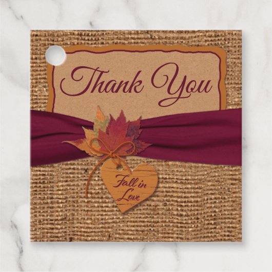 秋イン愛、紅葉、バーラップ結婚式の引き出物 フェイバータグ (正面)