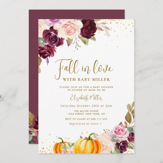秋イン秋のフローラベビーシャワー 招待状 (正面/裏面)