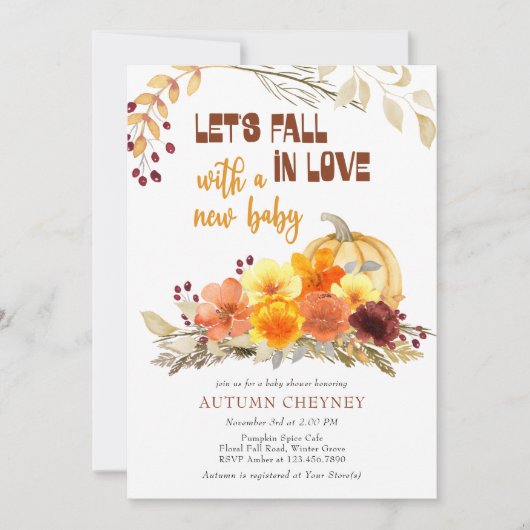 秋イン秋の花かぼちゃ赤ちゃんシャワー 招待状 (正面)