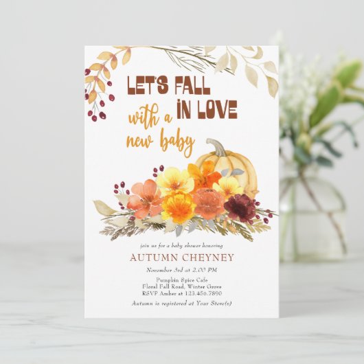 秋イン秋の花かぼちゃ赤ちゃんシャワー 招待状 (スタンド正面)