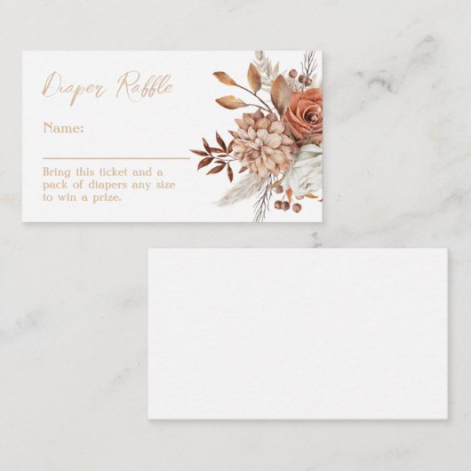 秋イン秋の赤ちゃんシャワーおむつラッフル エンクロージャーカード (正面/裏面)