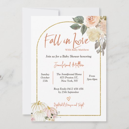 秋イン秋ハーベストカボチャ赤ちゃんシャワー 招待状 (正面)