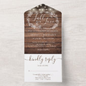 秋イン素朴ラブウッド秋結婚の オールインワン招待状 (内側)