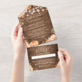 秋イン素朴ラブ秋フローラパンプキ結婚ン オールインワン招待状 (貼ってはがせる)