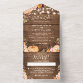 秋イン素朴ラブ秋フローラパンプキ結婚ン オールインワン招待状 (内側)