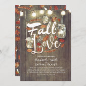 秋イン素朴ラブMason Jar Lights結婚 招待状 (正面/裏面)