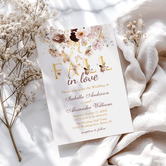 秋イン赤面牡丹&金ゴールドブルゴーニュ結婚ーズ 招待状