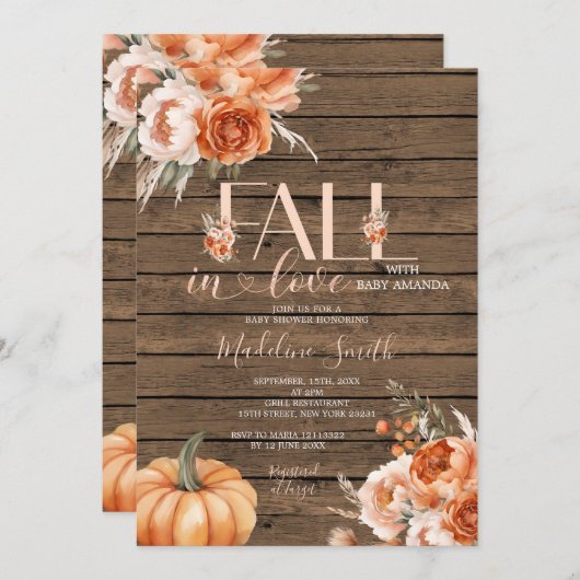 秋イン・ラブ秋素朴の木と赤ちゃんシャワー 招待状 (正面/裏面)