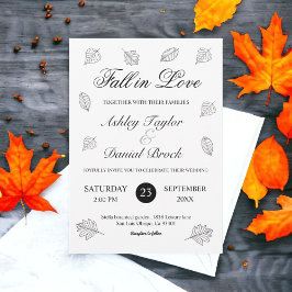 秋イン・ラブ黒と白葉の秋結婚の 招待状