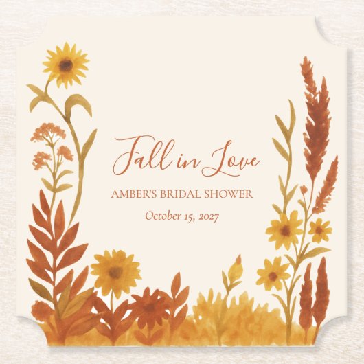 "秋イン・ラブ"ブライダルシャワー水彩フローラ ペーパーコースター (正面)