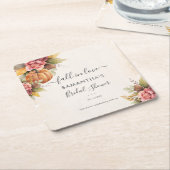 秋インLove紅葉スクリプトブライダルシャワー スクエアペーパーコースター (アングル)