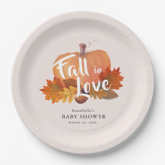 秋インLove Pumpkinパンプキ離れンピンク赤ちゃんシャワー ペーパープレート (正面)