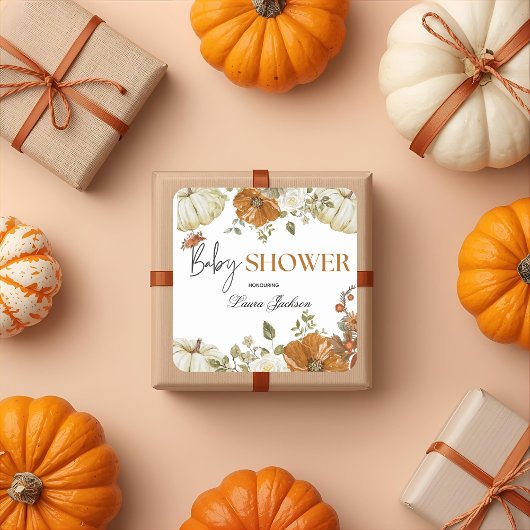 秋インlove pumpkinフローラベビーシャワー招待状 スクエアシール