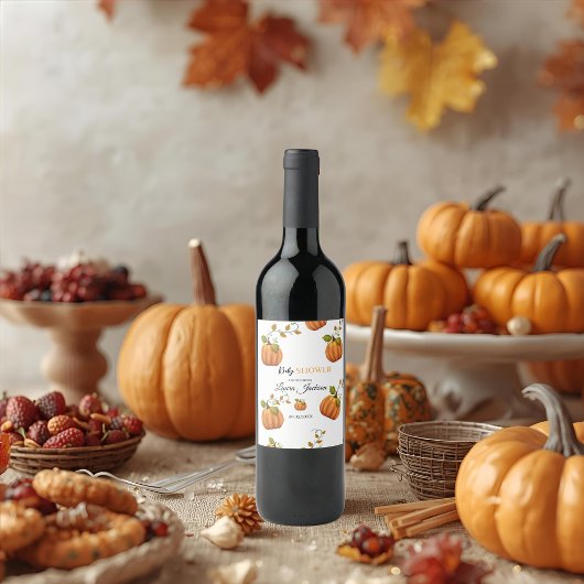 秋インlove pumpkinフローラベビーシャワー招待状 ワインラベル