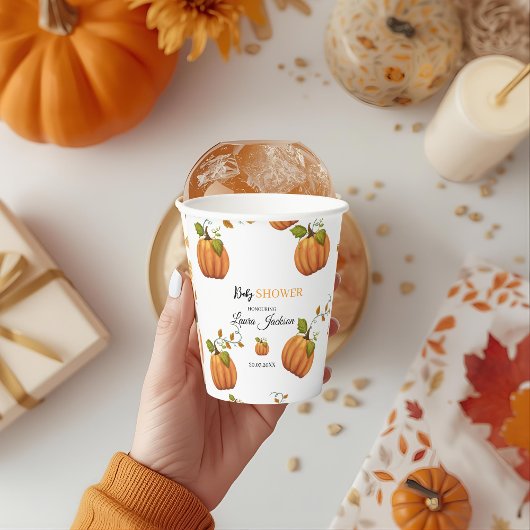 秋インlove pumpkinフローラベビーシャワー招待状 紙コップ