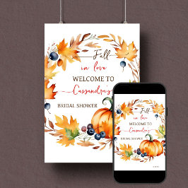 秋インlove pumpkinブライダルシャワーウェルカムサイン ポスター