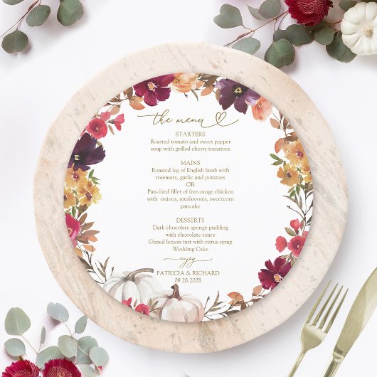 秋インLove Pumpkin Circle 結婚's Menu Card 招待状
