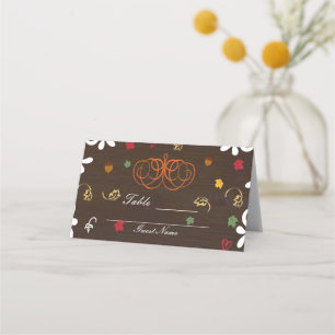 秋インLove Pumpkins 葉&ウッドテーブルシート プレイスカード