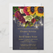 秋インlove rusticシックフローラネイビー婚約 招待状 (正面)