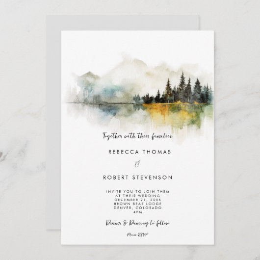 秋ウィンターマウンテンレイク結婚式招待状 招待状 (正面/裏面)