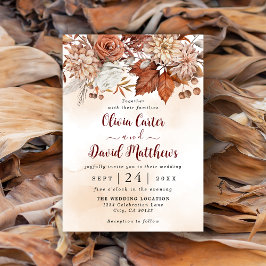 秋ウィンター素朴ブラウンフローラ結婚式招待状 セーブザデート