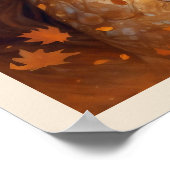 秋ウィンドウーマン葉インオレンジ青い目の女性 ポスター (角)