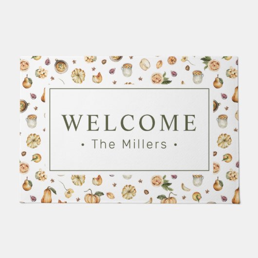 秋ウェルカムウォーターカラーカボンプキンパターン名 ドアマット (正面)