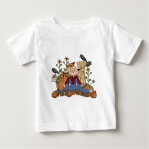 "秋ウェルカム"秋かかし乳児トップ ベビーTシャツ