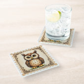 秋ウォッチャーフクロウ ガラスコースター (アングル)