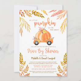 秋ウォーターカラーカボチャのベビーシャワー駆動 招待状