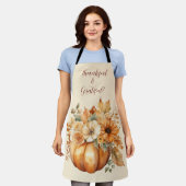 秋ウォーターカラーカボチャフローラデザイン- エプロン (着用した状態)