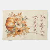 秋ウォーターカラーカボチャフローラデザイン- キッチンタオル (横)