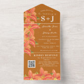 秋ウォーターカラーテラコッタリリー結婚フローラ オールインワン招待状 (内側)