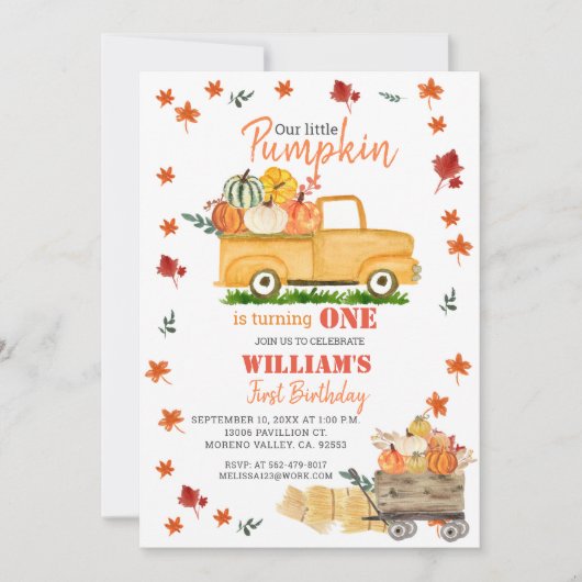 秋ウォーターカラーパンプキンの誕生日の招待 招待状 (正面)