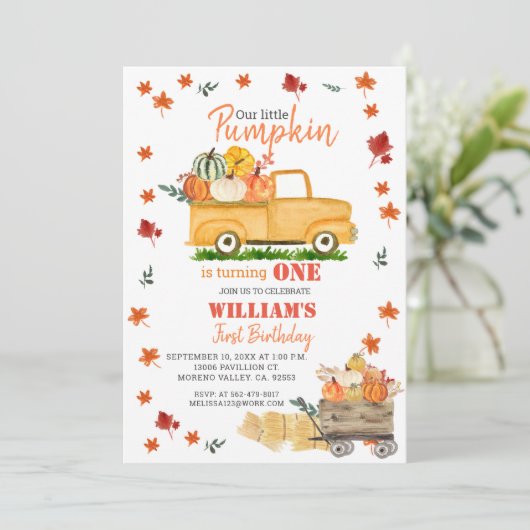 秋ウォーターカラーパンプキンの誕生日の招待 招待状 (スタンド正面)