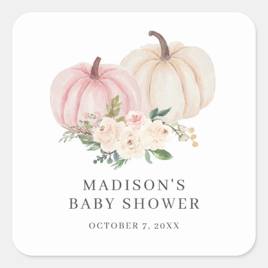 秋ウォーターカラーパンプキンスクエアステッカー スクエアシール (正面)